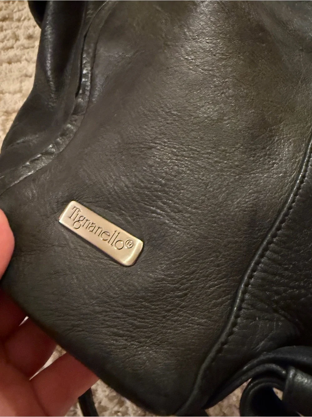 Tignanello black leather backpack purse convertible